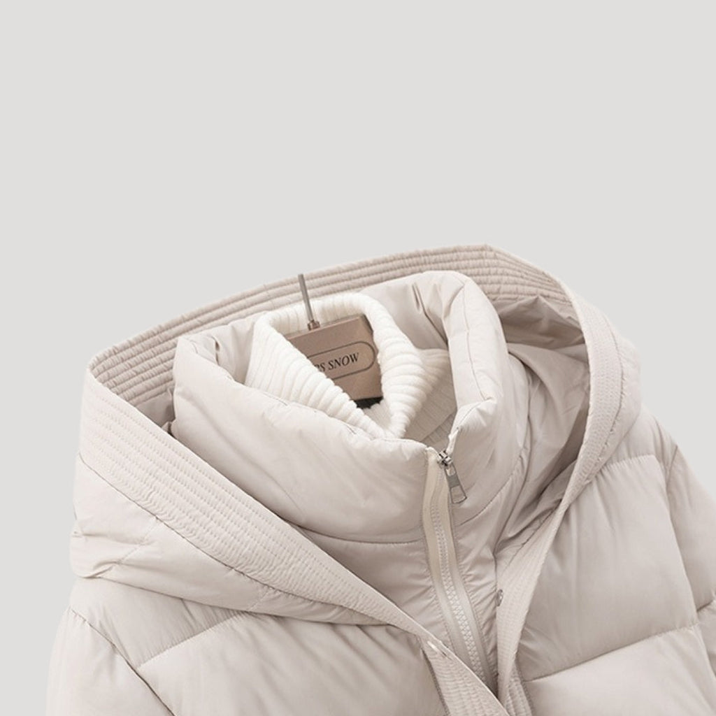 Women's Puffer Jacket with Hood and Belt for Winter Coats